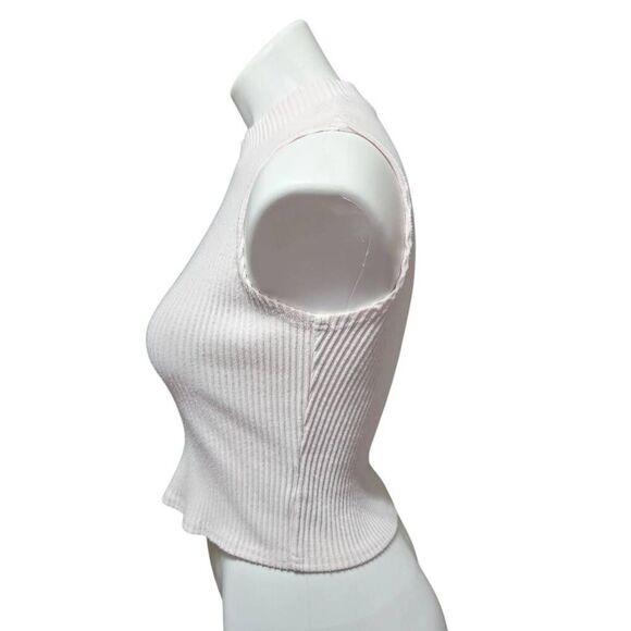 Francesca's Blue Rain white ribbed knit mock neck cropped length top small - Picture 2 of 7